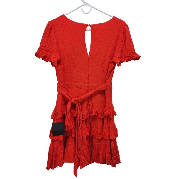 Lulus Red Wrap dress ruffle Knot Tie Sleeves Waist Tie Lined Bodice Size Medium - Picture 13 of 13